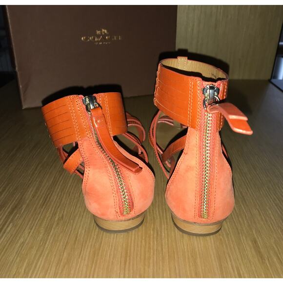 Coach Orange Ankle Wrap Zipper Back Sandals 6.5 with BOX - Picture 5 of 7
